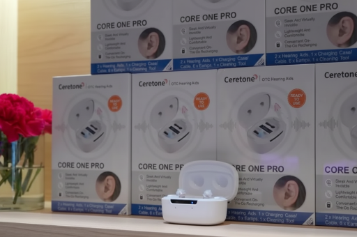 The Ceretone Pro's compact in-ear design offers nearly invisible hearing 